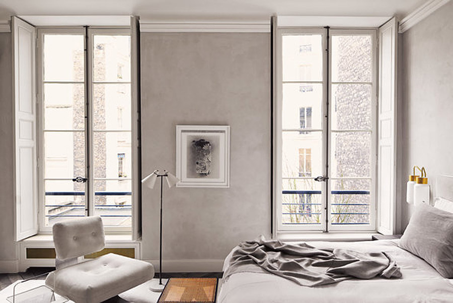 Joseph Dirand Parisian Minimalist Apt Bedroom Stucco Walls